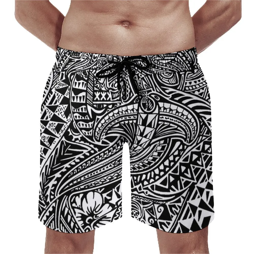 2023 Polynesian Custom Beach Sports Shorts Men's Swim Shorts Drawstring Adjustable Waist Vintage Art Print Shorts