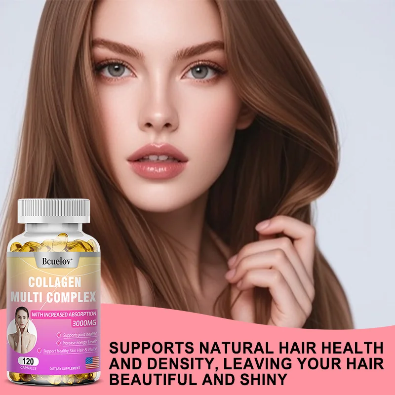 Complément complexe de collagène, avec glutathion, vitamine C, chardon au lait, soutient la santé de la peau, des cheveux, des ongles et des articulations, 120 gélules