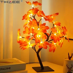 24 LED fata fiore albero lampade da tavolo lampada foglia d'acero luce notturna rosa regali azionati tramite USB per la decorazione di halloween della festa nuziale