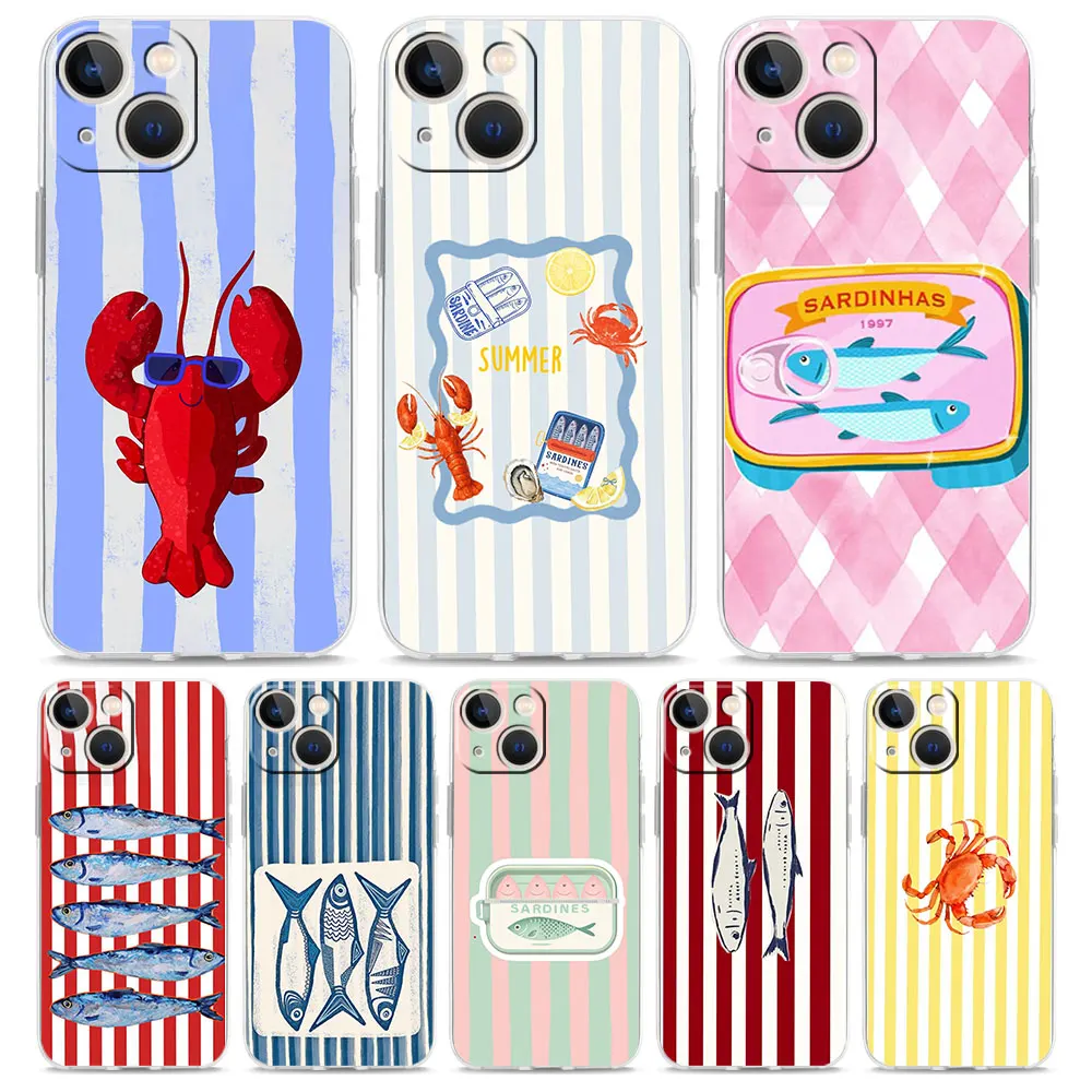 Phone Case For iPhone 18 17 16e 15 14 13 12 11 Pro Max 7 8 Plus Shell Colorful Sardine Lobster Fish For iPhone17 Clear Cover