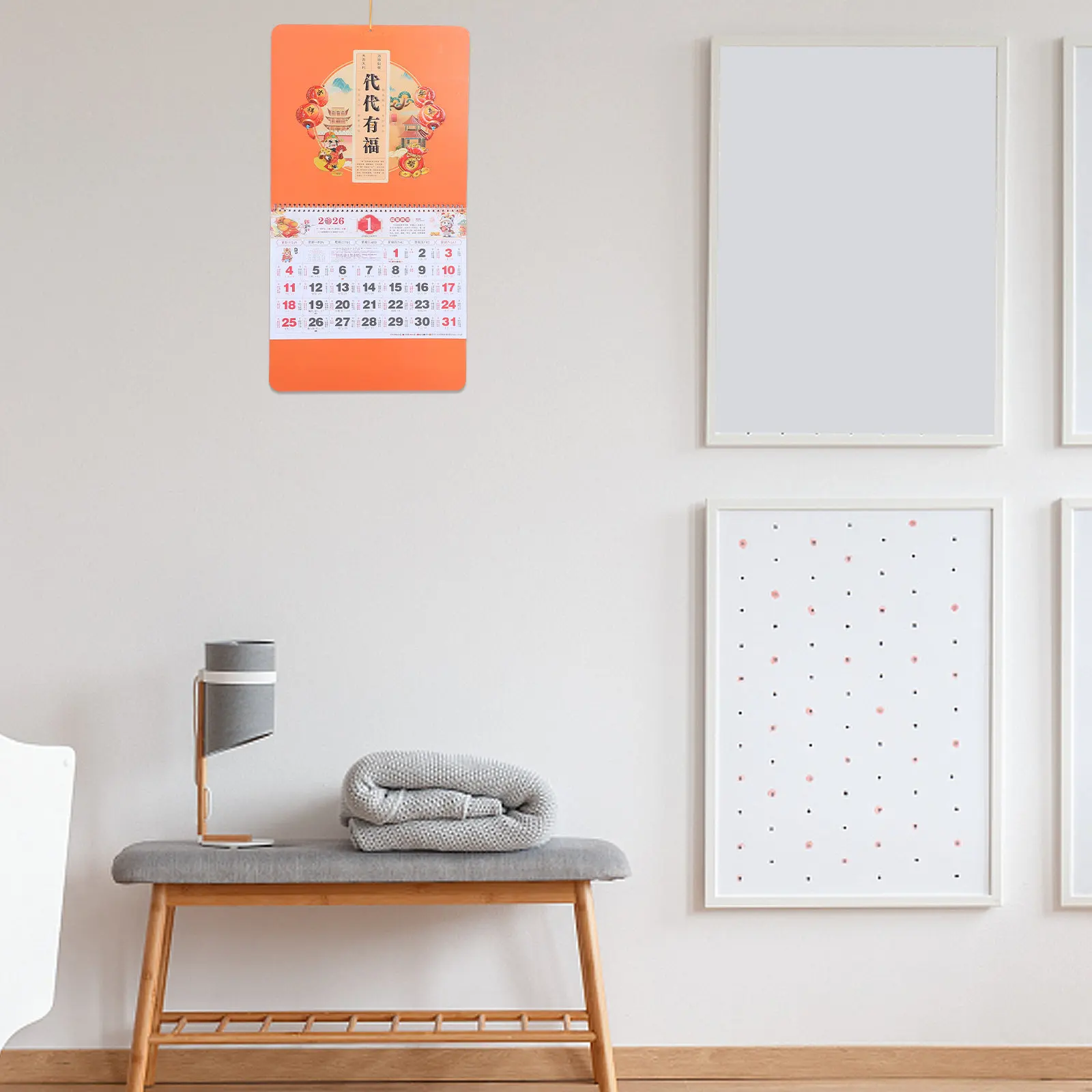 

Chinese Hanging Calendar 2026 Year of Horse Orange Scroll Style Wall Calendar for Home Office Monthly Planner Lunar New Year
