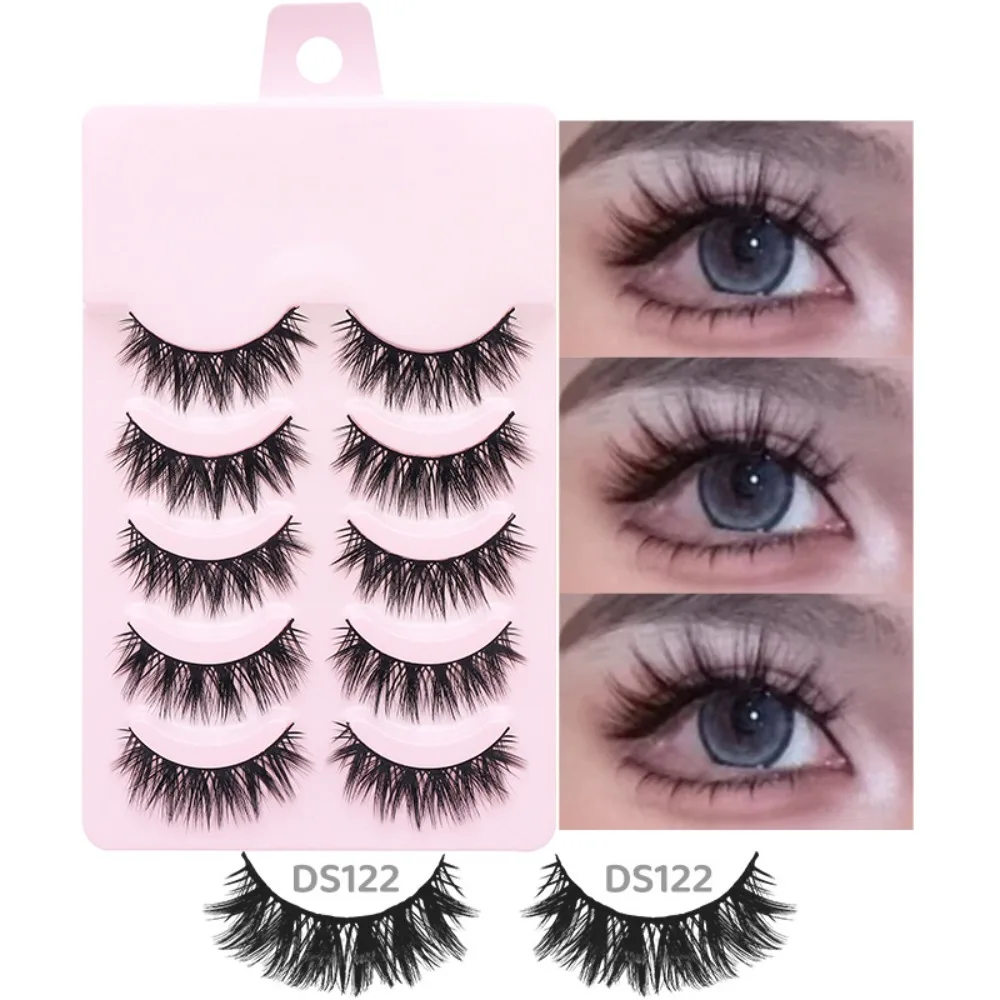 5 Pairs Anime Cosplay Faux Mink Lashes Manga Lashes Natural short Full Strip Lashes Clear Band Soft Eyelash Extension