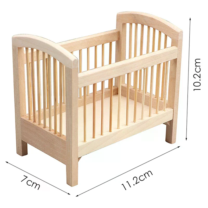 Furniture Accessories 1:12 Dollhouse Miniature Wood Baby Bed Simulation Bedroom Doll Model Doll House view 5