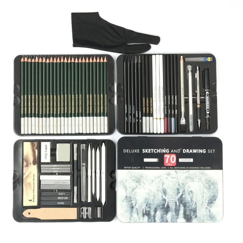 

70Pcs Basic Sketch Pencil and Drawing Art Supplies for Artist Beginner, Sketch Pencil Charcoal Pencil Pastels Pencil Set