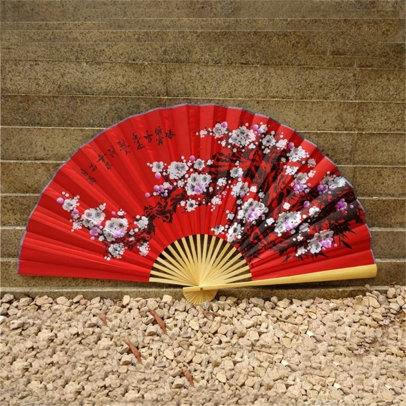 Oversized Decorative Fan Chinese Design Silky Fabric Bamboos Frame Wall Art Hanging Fan for Living Room Bedroom Decors