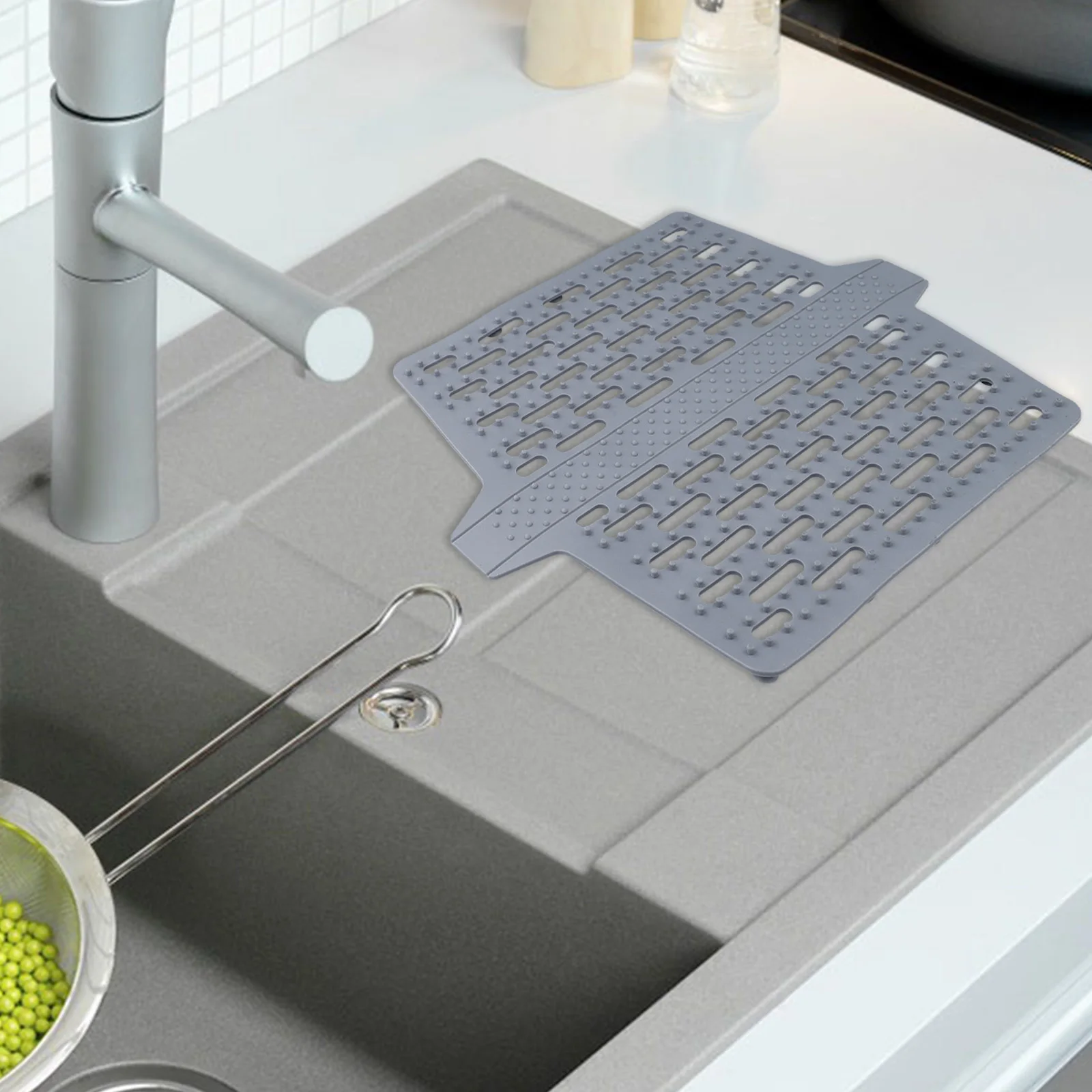 1pc Silicone Sink Saddle Mat Kitchen Sink Protector Divider Mat Heat Resistant Pad Sink Saddle Mat Kitchen Storage Organization