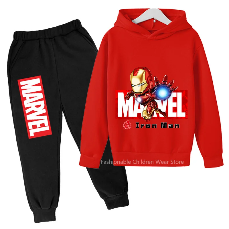 Marvel Q-Edition Iron Man Stylish Hoodie & Pants Set - Trendy Cotton Outfit Perfect for Casual Outdoor Play