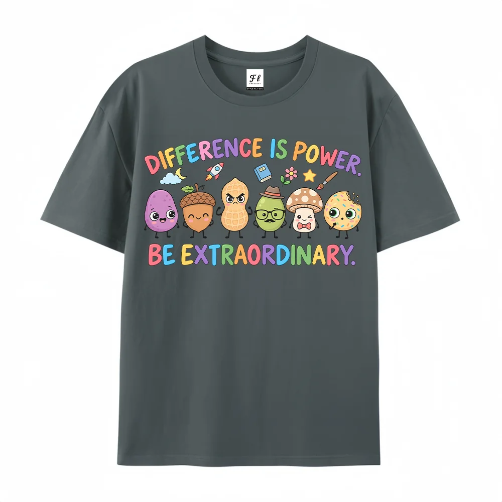 Women Difference Is Power Be Extraordinary T Shirt Cute Kawaii Cartoon Graphic Tees Loose Casual Short Sleeve Tops Streetwear