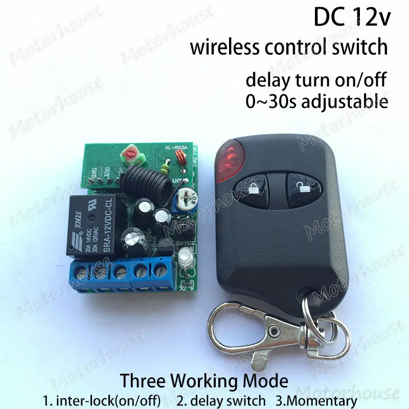 DC 12v 20A single-channel 1Ch RF Wireless Remote Control Relay Switch + Timer Delay Time Turn on/off Switch Module