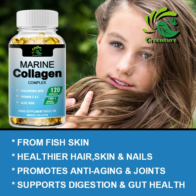 Marine Collagen Capsule for Whitening Beauty Supplement Radiant Skin, Hair, Nails, Joints, & Bones - 60/120 Capsules