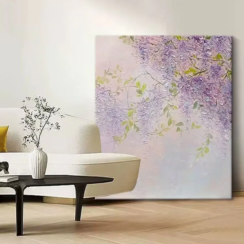 Nordic Light Luxury Flower and Grass Hanging Paintings Pure Handmade Oil Painting Living Room Room Decoration Painting Corridor