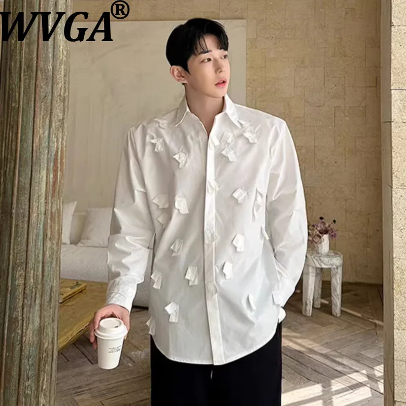 WVGA Spring Autumn New Men French Fashion Heavy Handmade Floral Trendy Long Sleeve Shirt Niche Korean Style High-end Tops W17398
