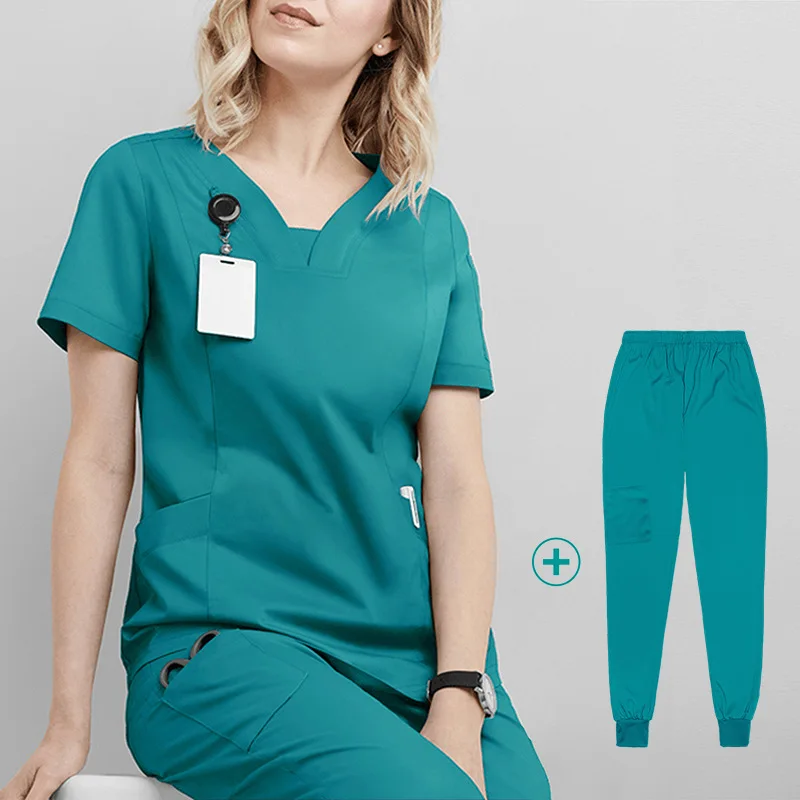 Top cirúrgico e calças conjunto para mulheres, Scrub Uniformes, Enfermeira Scrub, Vestuário de salão de beleza, Top clínico, Spa, Doutor Enfermagem, Túnica Terno