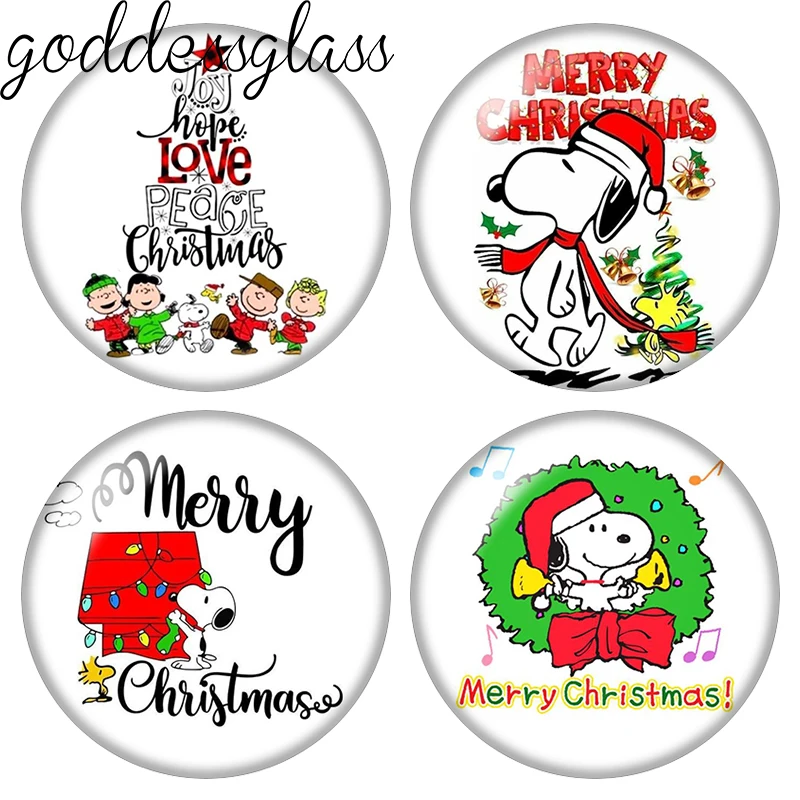 Santa Claus Snoopy Merry Christmas Gift Round 12mm/18mm/20mm photo glass cabochon flat back making findings for keychain Jewelry
