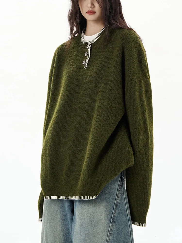 100% pure cashmere with a sense of niche design Henry neck loose sweater sweater top