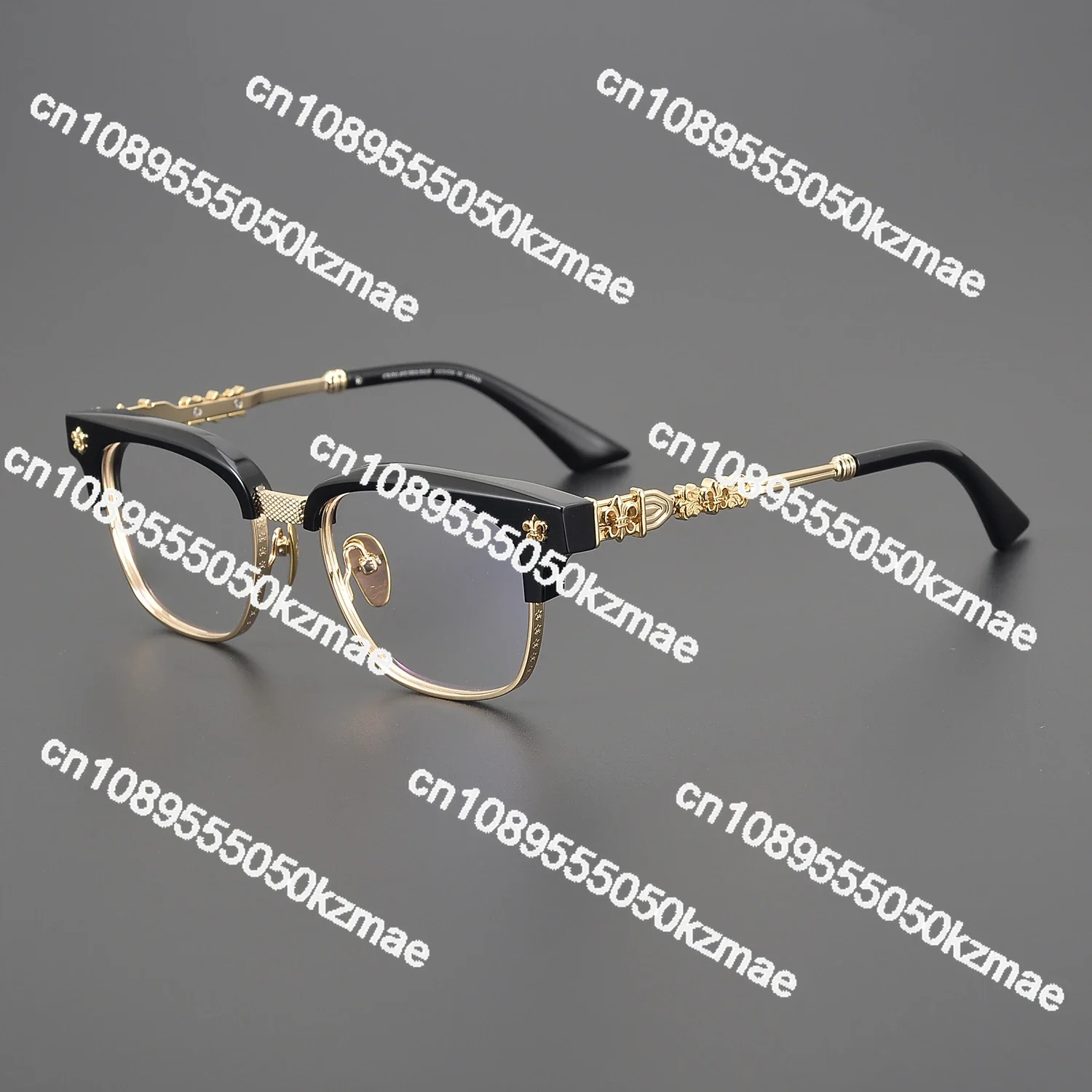 High-end hand-carved glasses half frame can be equipped with myopia anti-blue light discoloration