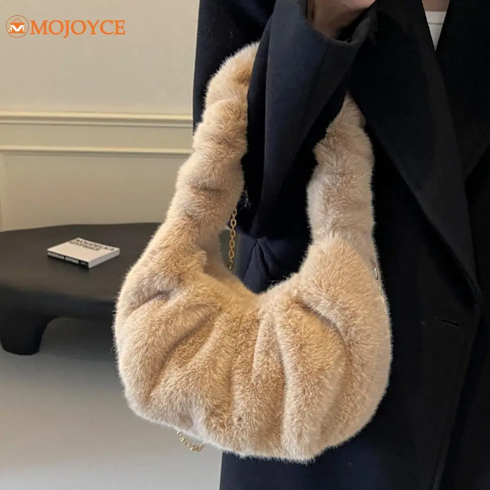 Autumn Winter Plush Women Handbag with Chain Soft Flufffy Small Crossbody Bag Faux Fur Warm Shoulder Bag Ladies Cloud Tote Purse