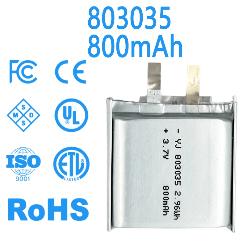 High Performance 803035 Li-Po Battery 3.7V 800mAh, Long-Lasting Rechargeable Battery for Portable Electronics