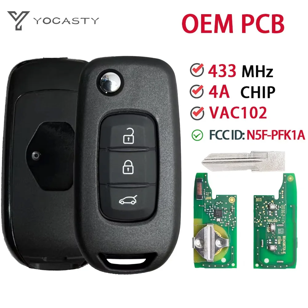 YOCASTY IC:3248A-RFK1A OEM PCB For Renault Oroch Logan Duster Sandero FCCID:N5F-PFK1A 433Mhz 4A Chip Remote Control Key