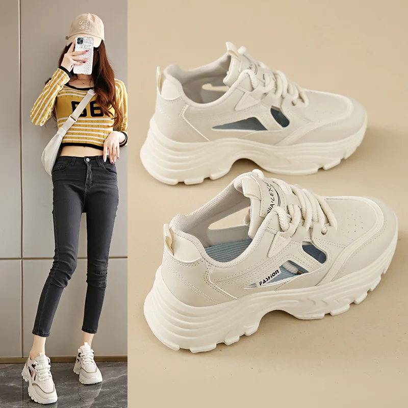 

Women's Chunky Platform Sneakers 5CM Heel Comfortable Upper Anti Slip Flexible Wear Resistant Sole Casual Daily Shoes