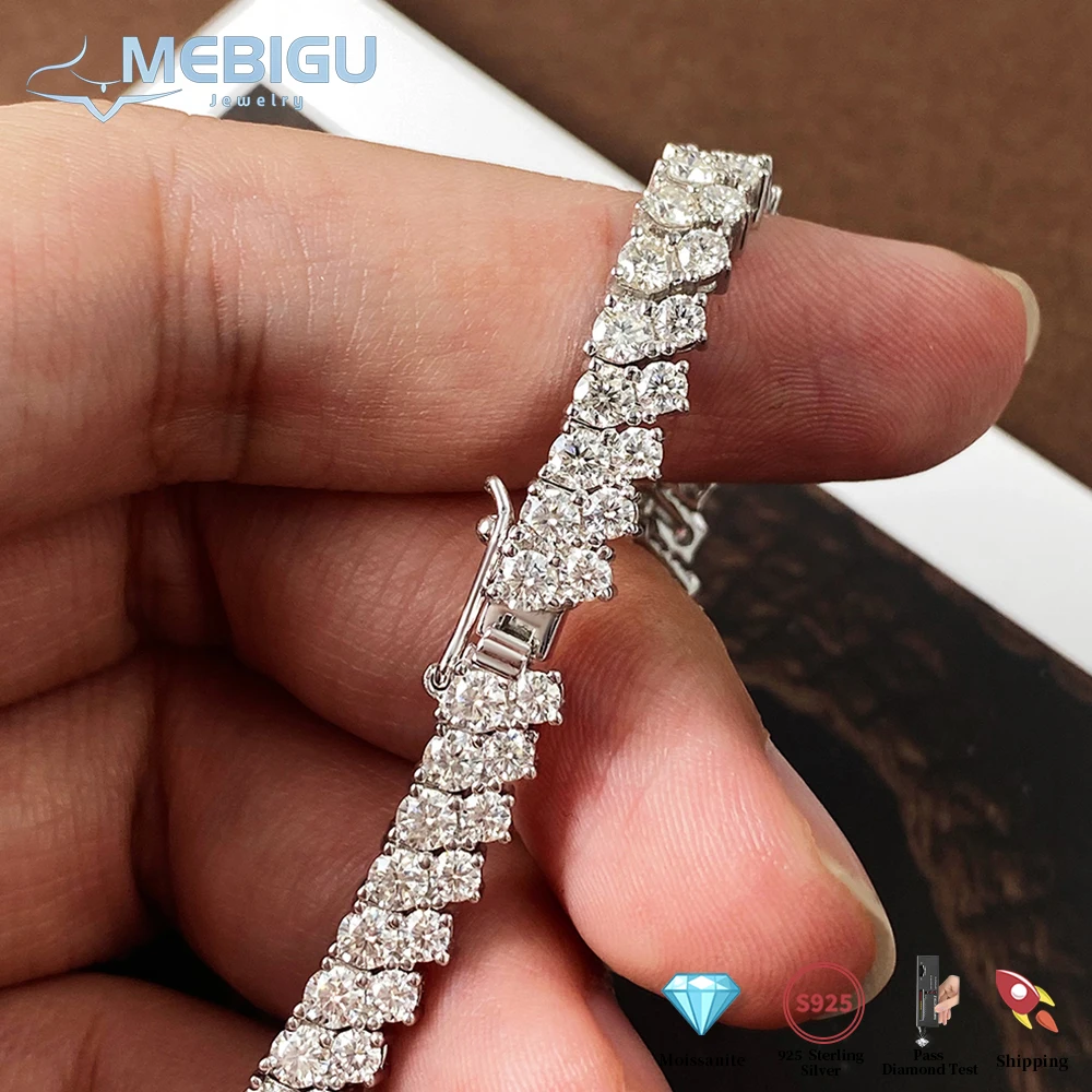 

Mebigu 2-рядный теннисный браслет с муассанитом круглой огранки, цвет D, лабораторный бриллиант, серебро 925 пробы, женские и мужские вечерние браслеты-цепочки, подарок