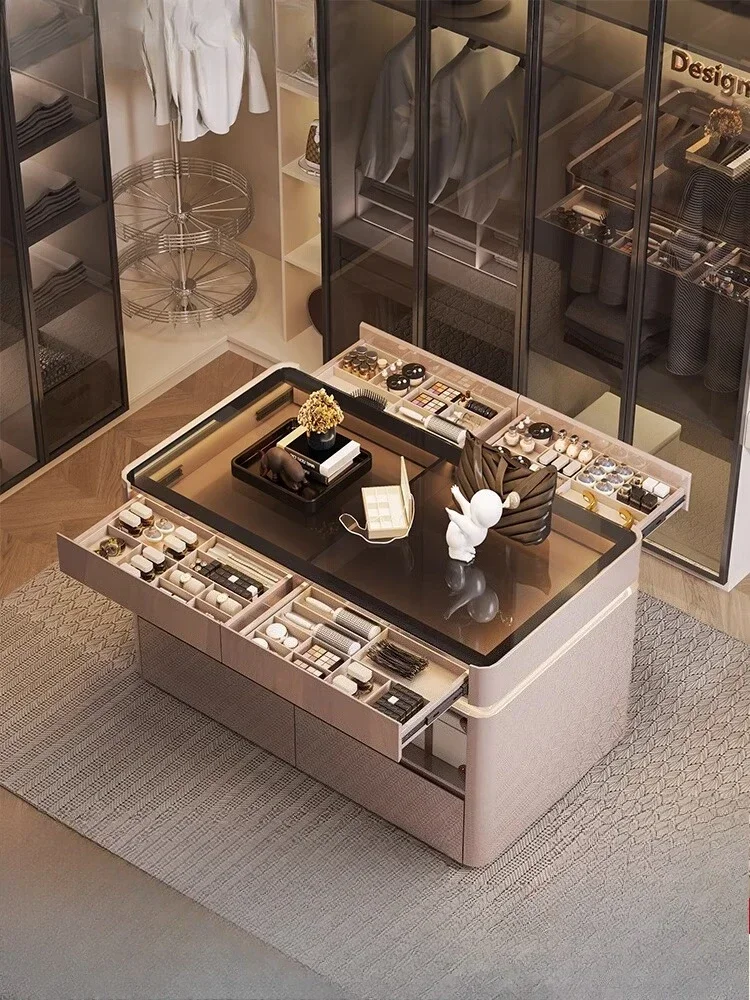 

Итальянский светлый роскошный шкаф с выдвижным ящиком в центре спальне, современный простой шкаф для хранения ювелирных изделий