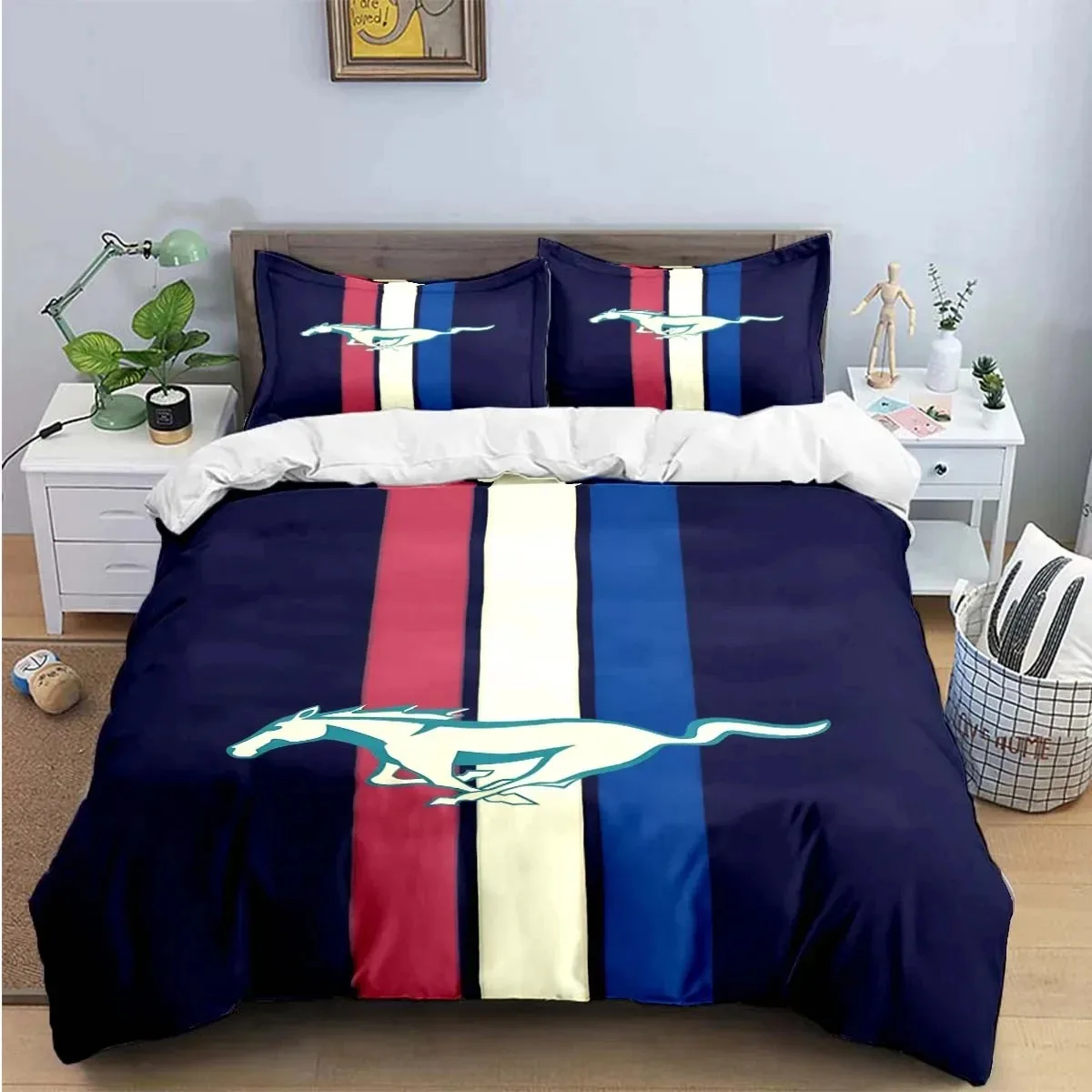 3D Print Mustang Car Logo Bedding Set Boys Girls Twin Queen King Size Duvet Cover Pillowcase Bed boys Adult Home Textileextile