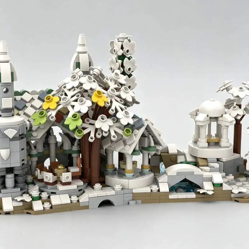 1188PCS Mini Winter Elven City Building Blocks Set Fantasy Valley Castle Bridge Model DIY Assembly Toy Gift For Boys And Girls