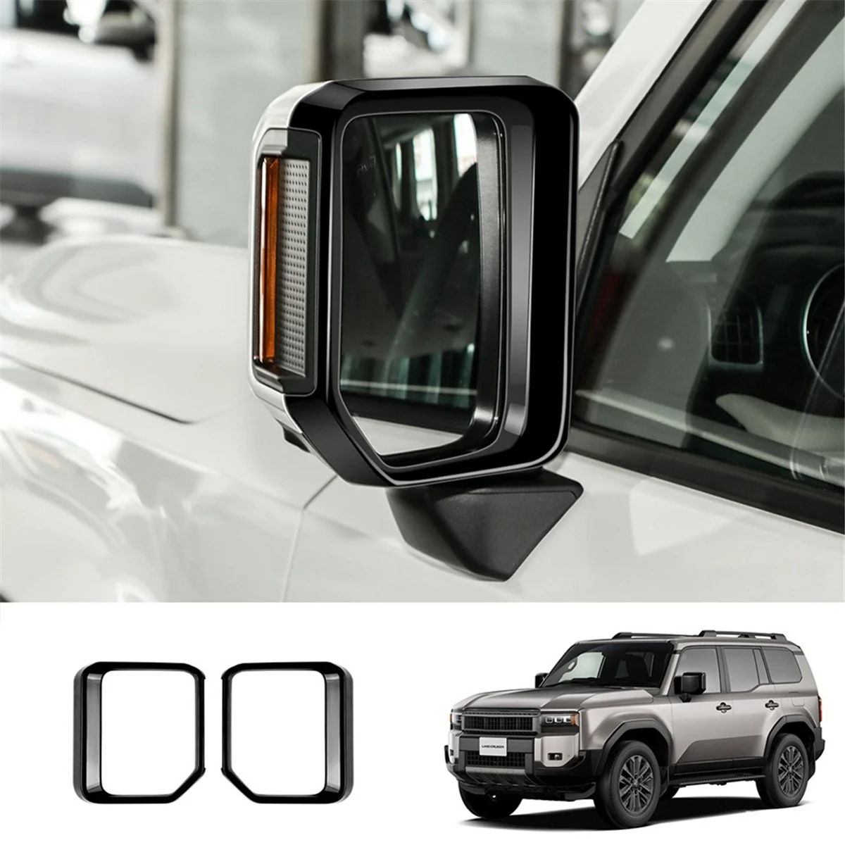 Car Rearview Mirror Rain Eyebrow for Prado LC250 2024 Rear View Mirror Cover Trim Sticker Glossy Black