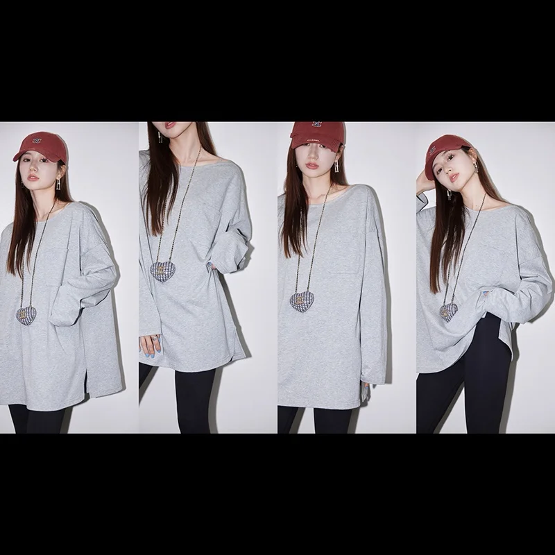 Camiseta Larga Holgada de Algodón 100% para Mujer, Primavera 2023, Estilo Yum Star, Ideal para un Look Informal y Moderno