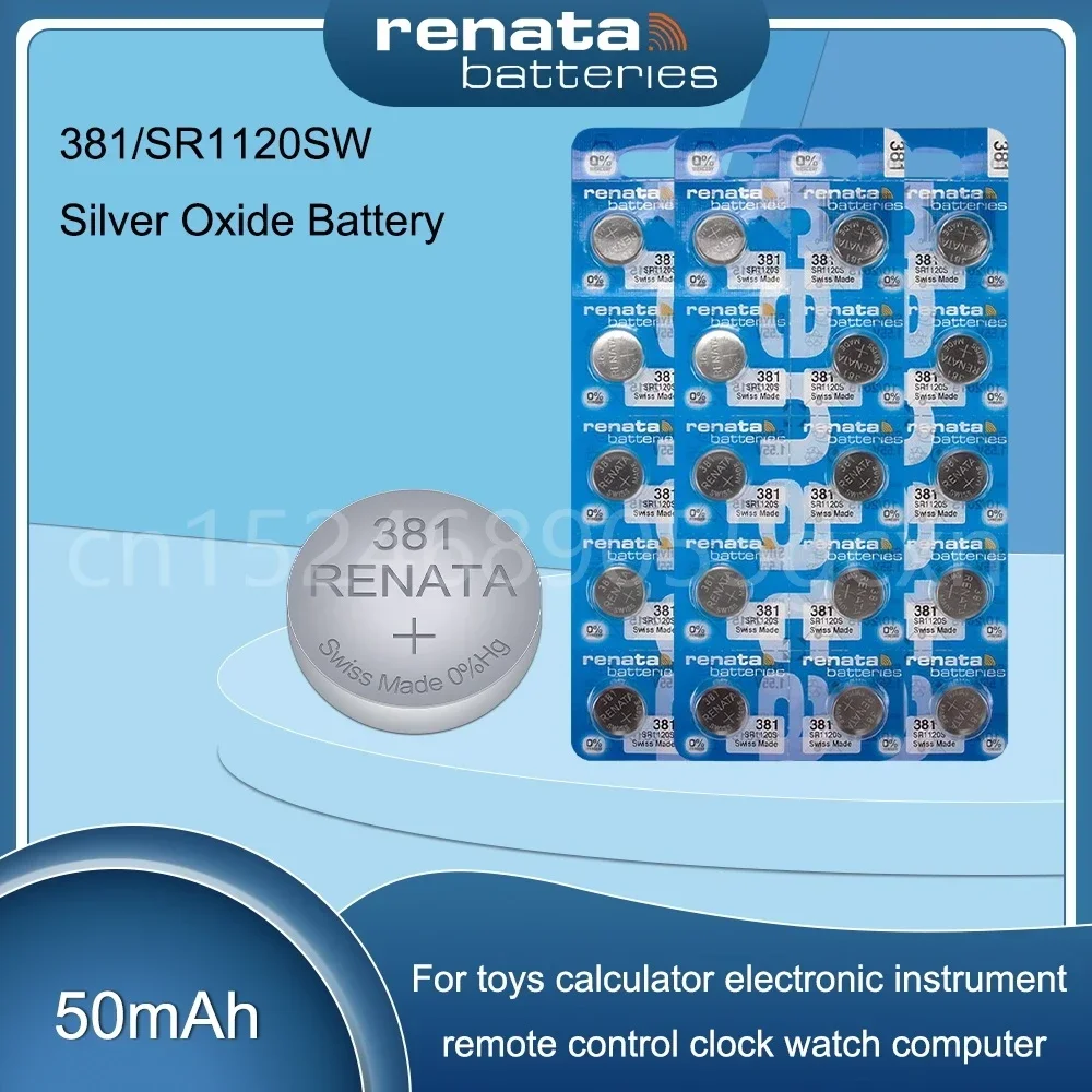 Renata 381 SR1120W AG8 191 391 1.55V Silver Oxide Battery LR1120 LR1120W for Watch Remote Toys Swiss Made Button Coin Cell