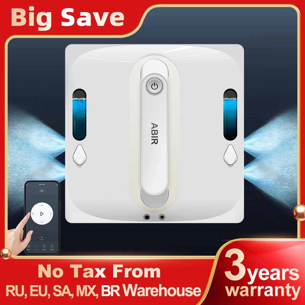 Robô limpador de janelas ABIR WD9 com pulverização de água 4 vias, sensor a laser, sucção 9000 PA, baixo ruído, raspagem e limpeza a seco/úmido em um único aparelho