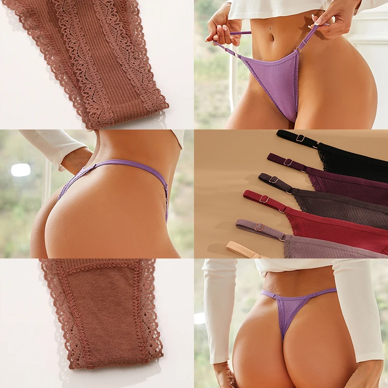 FINETOO 12Pcs/Set Sexy G-string Panties Cotton Women\'s Underwear Adjustable Waist Girl Female Pantys Bikini Lady Thongs Lingerie