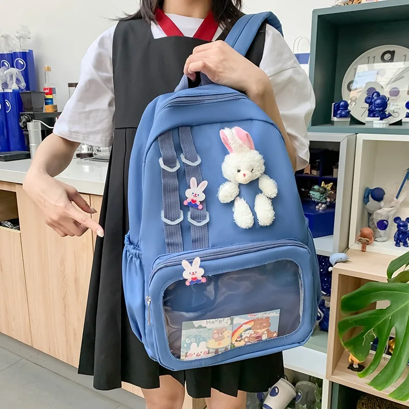 Teenage Girls Ita Bag Backpacks Solid Large Capacity Canvas School Bag 2023 New Transparent Painful baby bag Bolsos Mujer