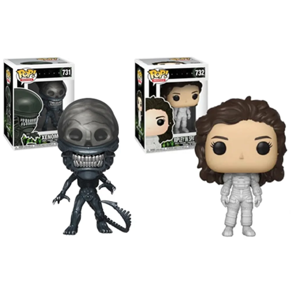 Funko POP Movies Alien Ripley in Spacesuit # 732 زينومورفز # 731 ألعاب شخصيات الحركة من الفينيل لعبة الدمى القابلة للجمع هدايا الهالوين