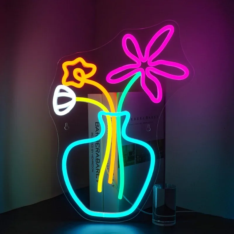 Flower Vase Neon Signs Art LED Lights For Wall Decor Potting Room Decoration For Kid's Bedroom Party Night Club Bar Lamp