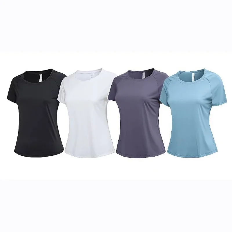 Yoga Clothes Summer Short-Sleeved Women Loose Quick-Drying T-Shirt Sports Running Shirt Elastic Casual Round Neck Breathable