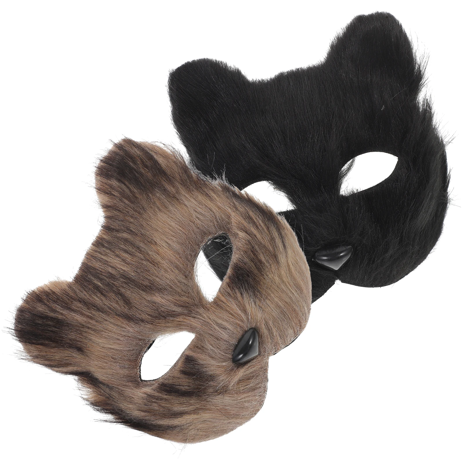 

2 Pcs Fox Mask Halloween Masquerade Plastic Carnival Short Hair Black Grey Realistic DIY Cosplay Costumes Accessories Women Men