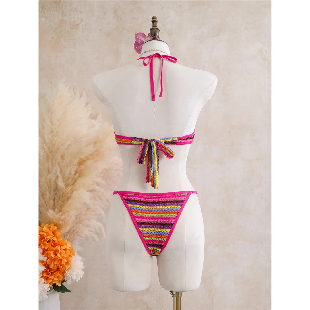 Mit Rock, gestreiftem Halterneck, V-Ausschnitt, Damen-Badeanzug, einteiliger Badeanzug, Damen-Monokini, hoher Beinausschnitt, Badebekleidung, Badeanzug, V8345. – Detail 16