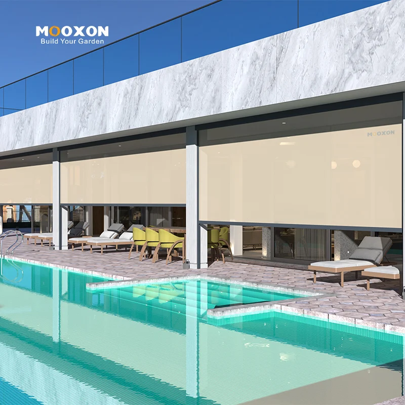 Durable Outdoor Roller Blinds Motorized Waterproof UV Resistant Rainproof Blackout Sun Shading Blinds for Pergola