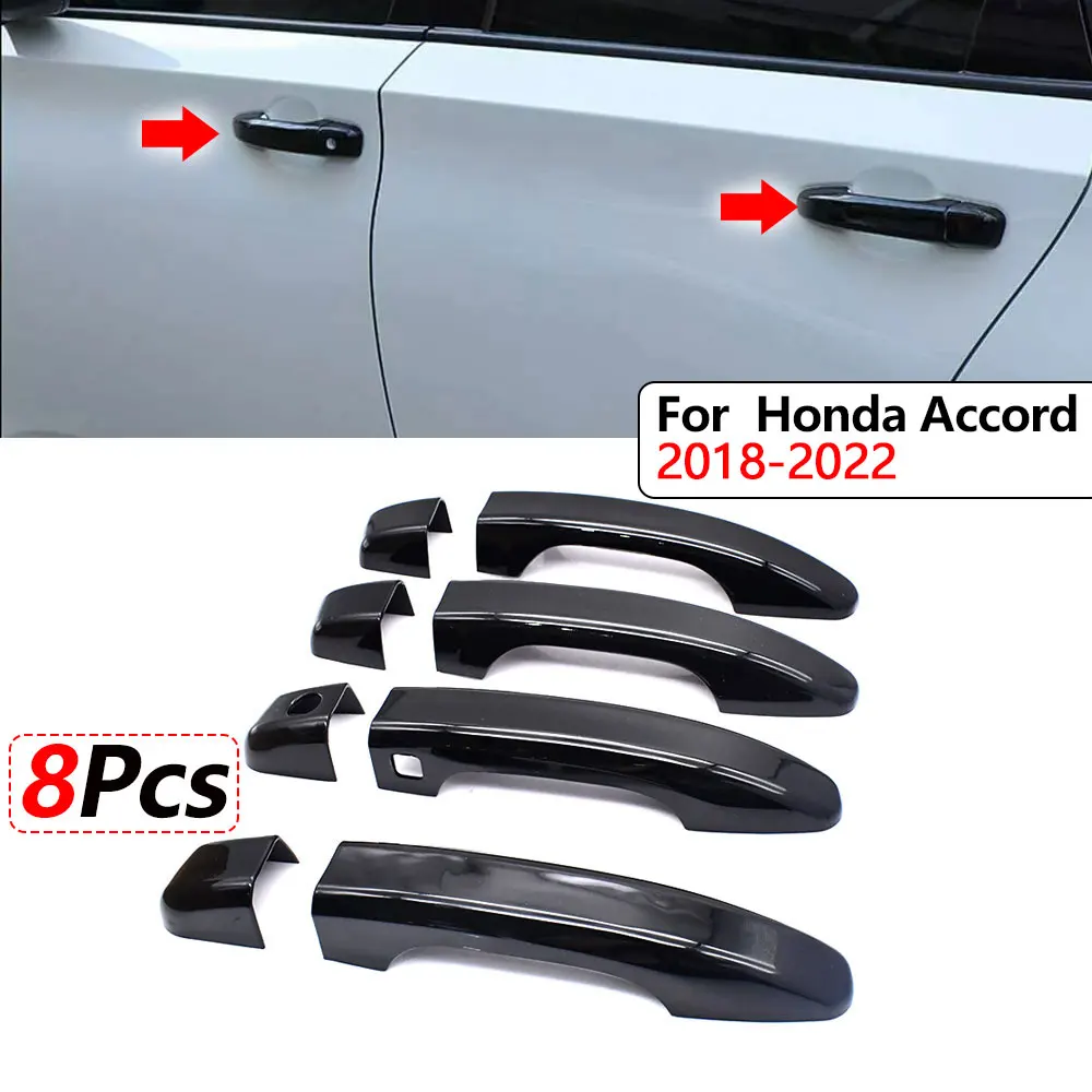 

8Pcs Car Side Door Handle Covers Trim For Honda Accord 2018 2019 2020 2021 Auto Exterior Gloss Black Decoration Styling Parts