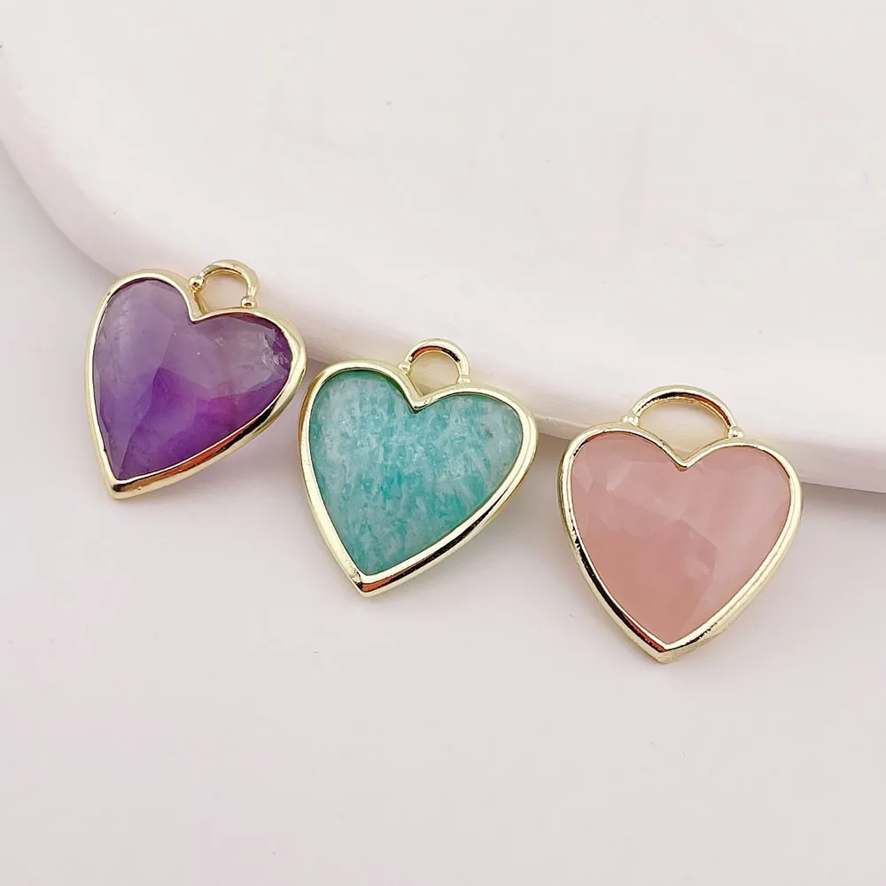 Heart Shaped Natural Crystal Pendant for Women Faceted Stone Real Amethyst Moonstone Lapis Pink Crystal Pendant Pendulum DIY