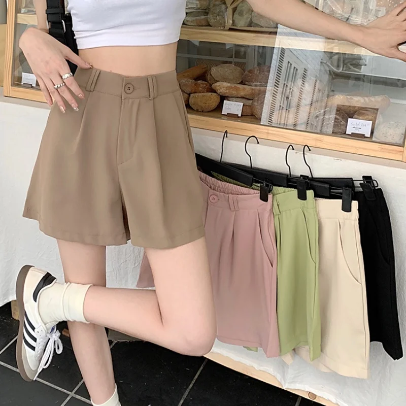 Women\'s High Waist Loise short pants, Prep style, elastic summer Korean wireg short, casual All-match A-line set of short pants