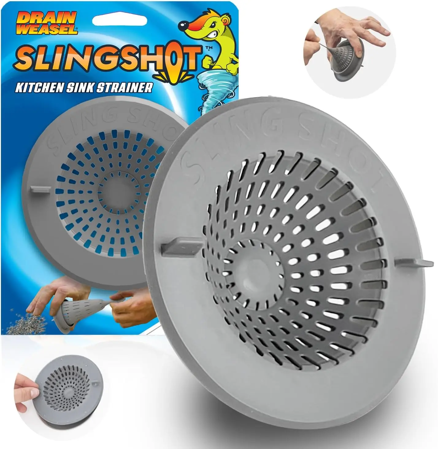 

Kitchen Sink Strainer with Slingshot Design, Easy Waste Removal, Dishwasher Safe Silicone and Plastic Drain Cover, 1 Pack