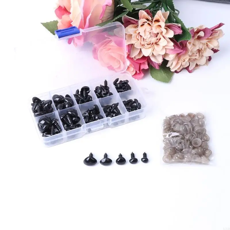 100 pcs keamanan plastik untuk hidung segitiga untuk boneka mainan mewah boneka hewan maki n2ud