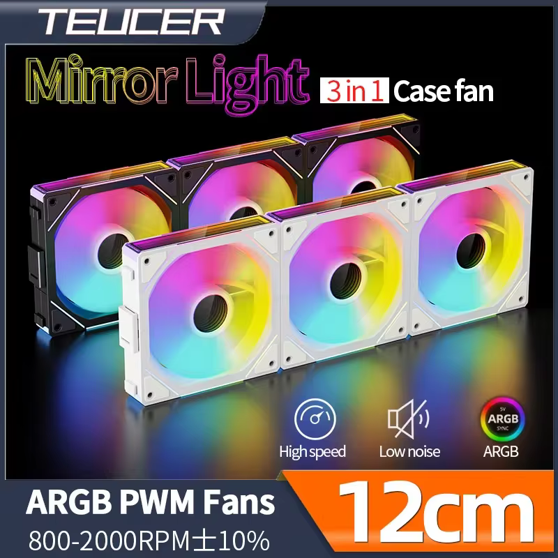 Teucer JM-1 PC حافظة مروحة مرآة دورة ARGB ضوء 120 مللي متر 3in1 800-2000 دورة في الدقيقة 12 فولت/4Pin PWM هيكل منخفض الضوضاء لتبريد المياه Ventilador