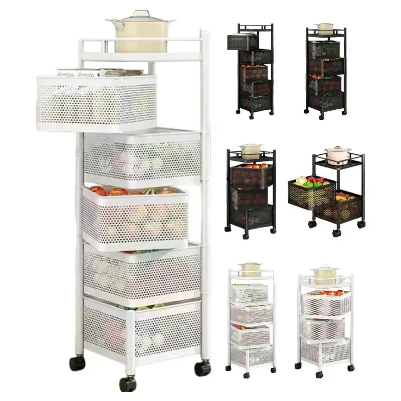 Multi-Layer Rotatable Storage Rack Stainless Steel Kitchen Fruit Vegetable Shelf Snacks Organizers With Wheels For Kitchen Home