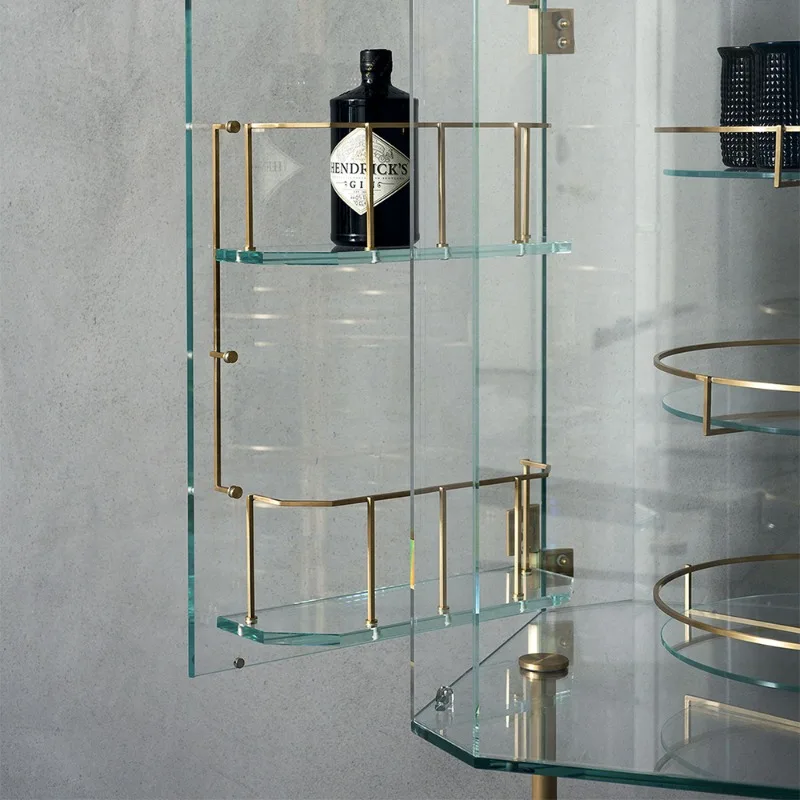 Deluxe Cabinet Living Room Sideboard Glass Wine Cabinet with Glass Turntable Dyed Brass Floating Rod Cabinet
