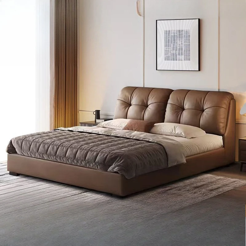 Puff leather art bed soft bag floor modern double bed master bedroom light luxury premium leather bed
