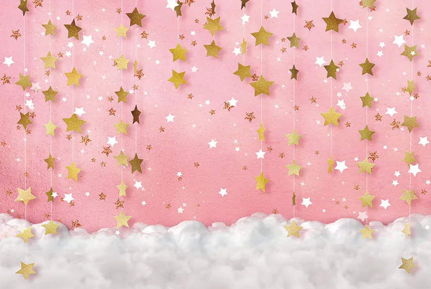 Toile de fond de photographie arc-en-ciel pour enfants, ballons colorés, petites étoiles scintillantes, décor de fête d'anniversaire Smash Cake